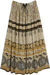 Deep Yellow and Black Long Skirt in Rayon with Tribal Print [7728]