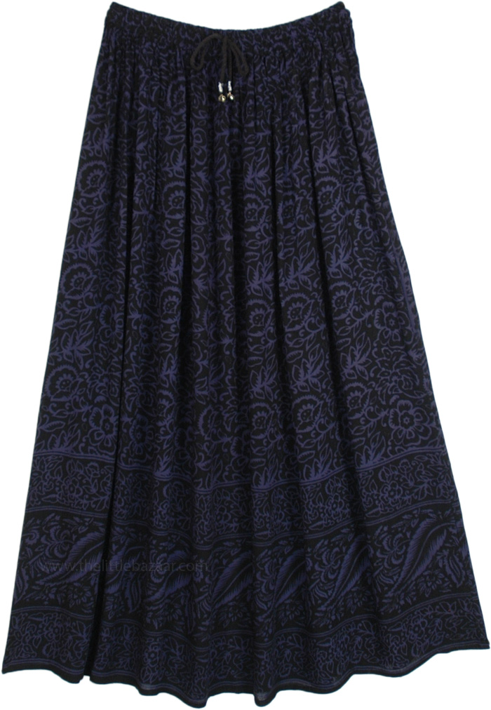 Black and Blue Long Skirt in Rayon with Floral Print - Clothing - Sale ...