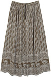 Block Printed Soft Rayon Wrap Skirt in Dark Green