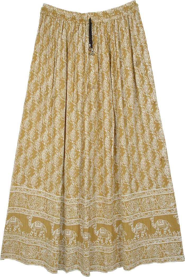 Golden Sand Floral Printed Crushed Rayon Casual Skirt