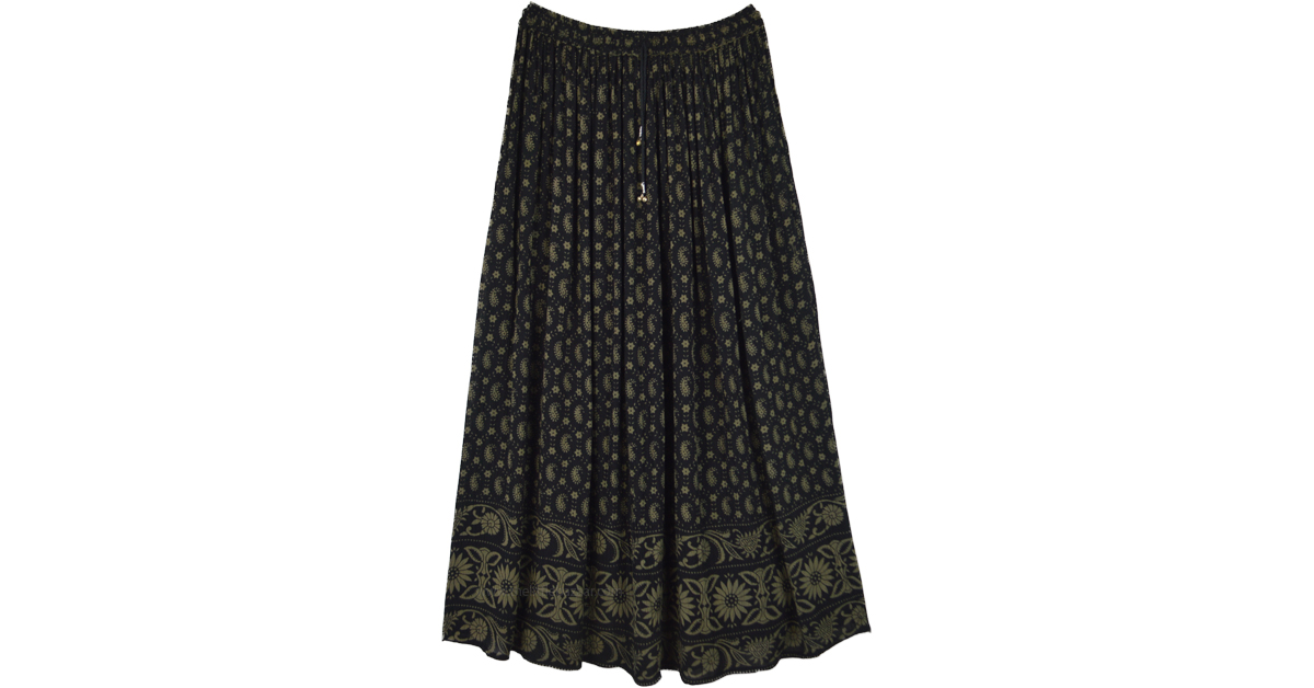 Muddy Grey Paisley Print Long Gypsy Skirt | Black | Maxi-Skirt, Floral ...