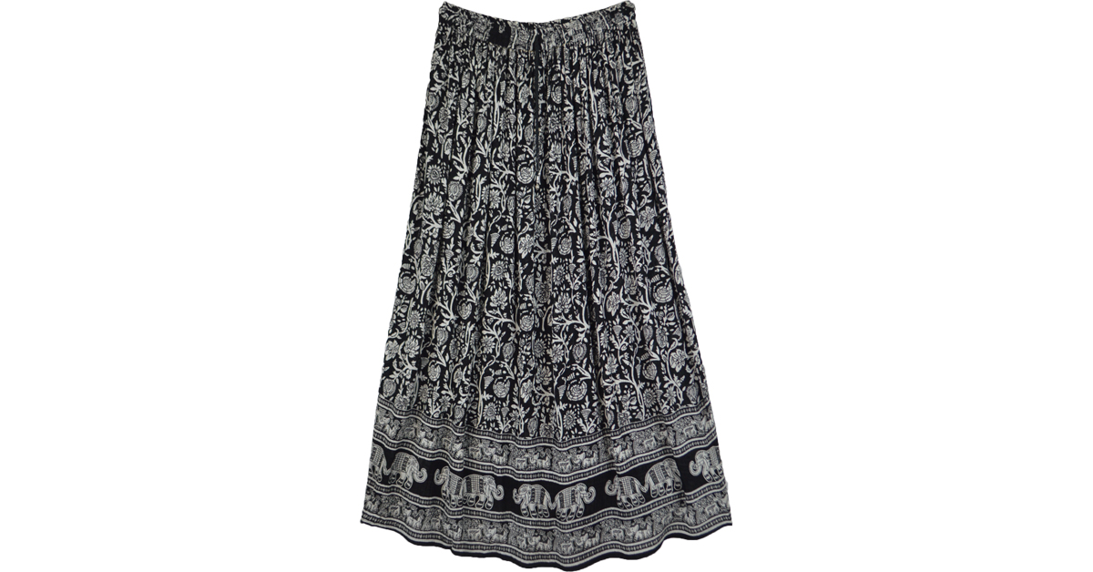 Dark ink and Pearl Printed Gypsy Skirt | Black | Maxi-Skirt, Vacation ...
