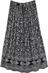 Ethnic Boho Black and White Skirt in Rayon Crepe [7738]