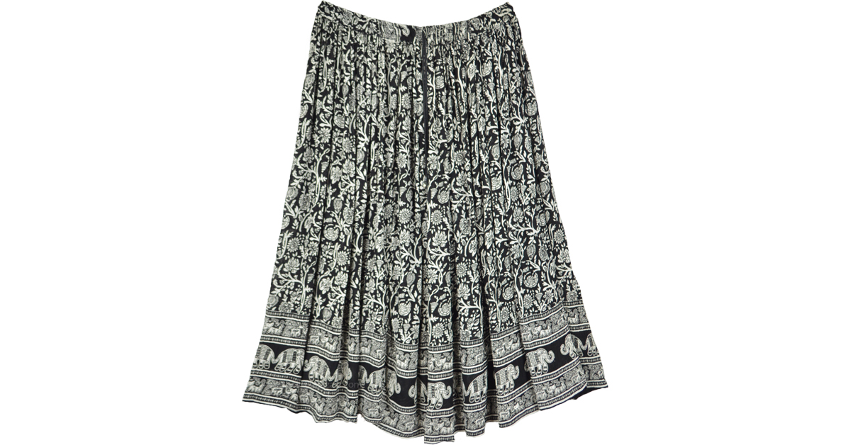 Plus Size Rayon Long Skirt with Floral and Elephant Print | Black | XL ...