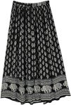 Black White Ethnic Printed Gypsy Skirt with Sequins