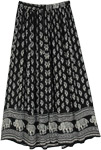 Black White Ethnic Printed Gypsy Skirt with Sequins