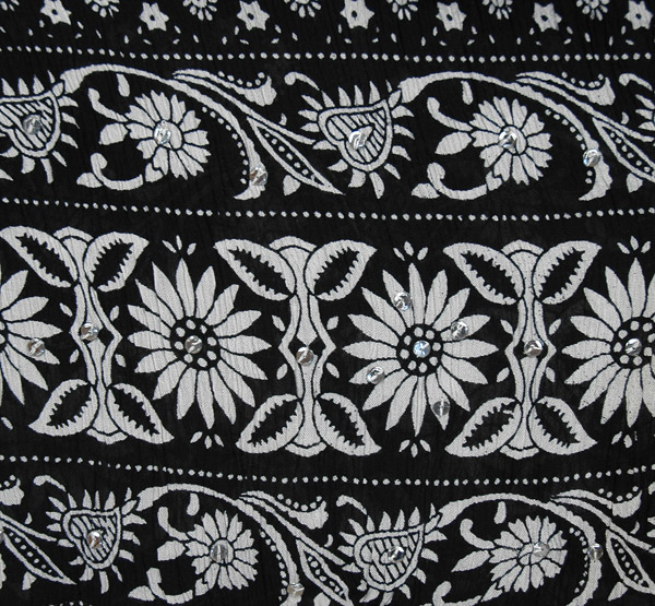 Paisley Floral Printed Black Skirt with Soft Sequins Accents