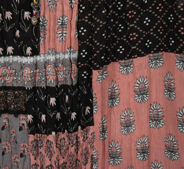 Pink Black Floral Boho Rayon Long Skirt