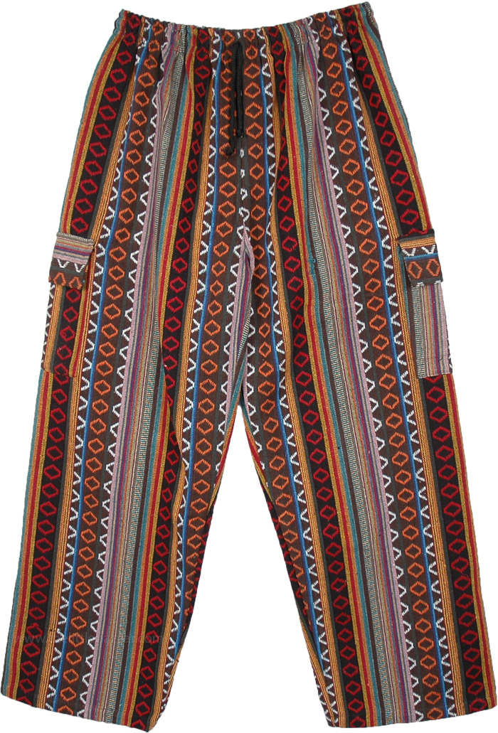 Eastern Bohemian Heavy Unisex Trousers with Side Pockets, Unisex Boho Cargo Pants Thick Handloom Cotton Pants