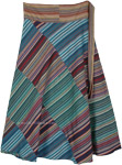 Woven Cotton Blue Green Striped Patchwork Wrap Around Skirt [7797]