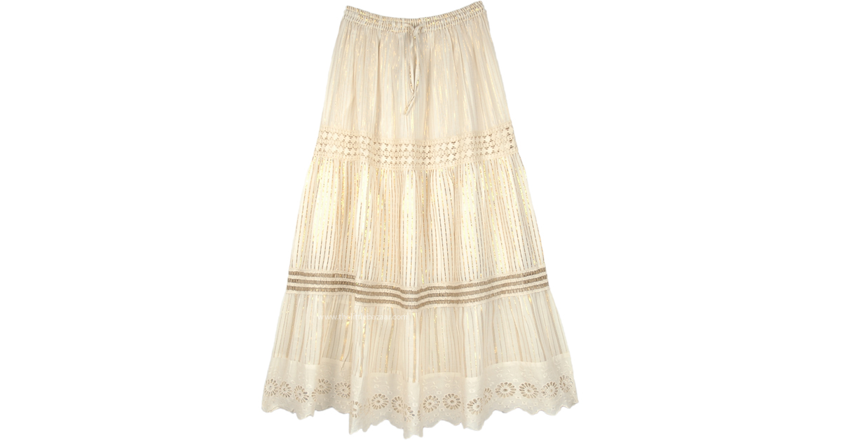 Light Beige Lurex Skirt with Crochet and Tinsel | Beige | Misses ...