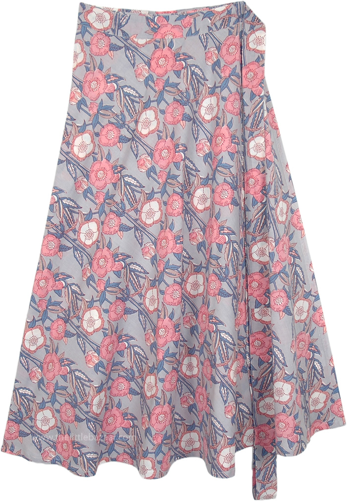 Graceful Floral Printed Cotton Wrap Around Mid Length Skirt