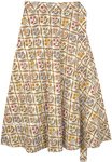 Midi Length Cotton Wrap Skirt in Beige with Floral Print [7826]