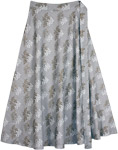 Midi Length Cotton Wrap Skirt in Grey with Floral Print [7832]