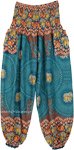 Teal Blue Elephant Mandala Print Harem Pants