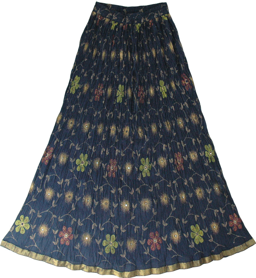 Navy Blue Crinkle Long Skirt 