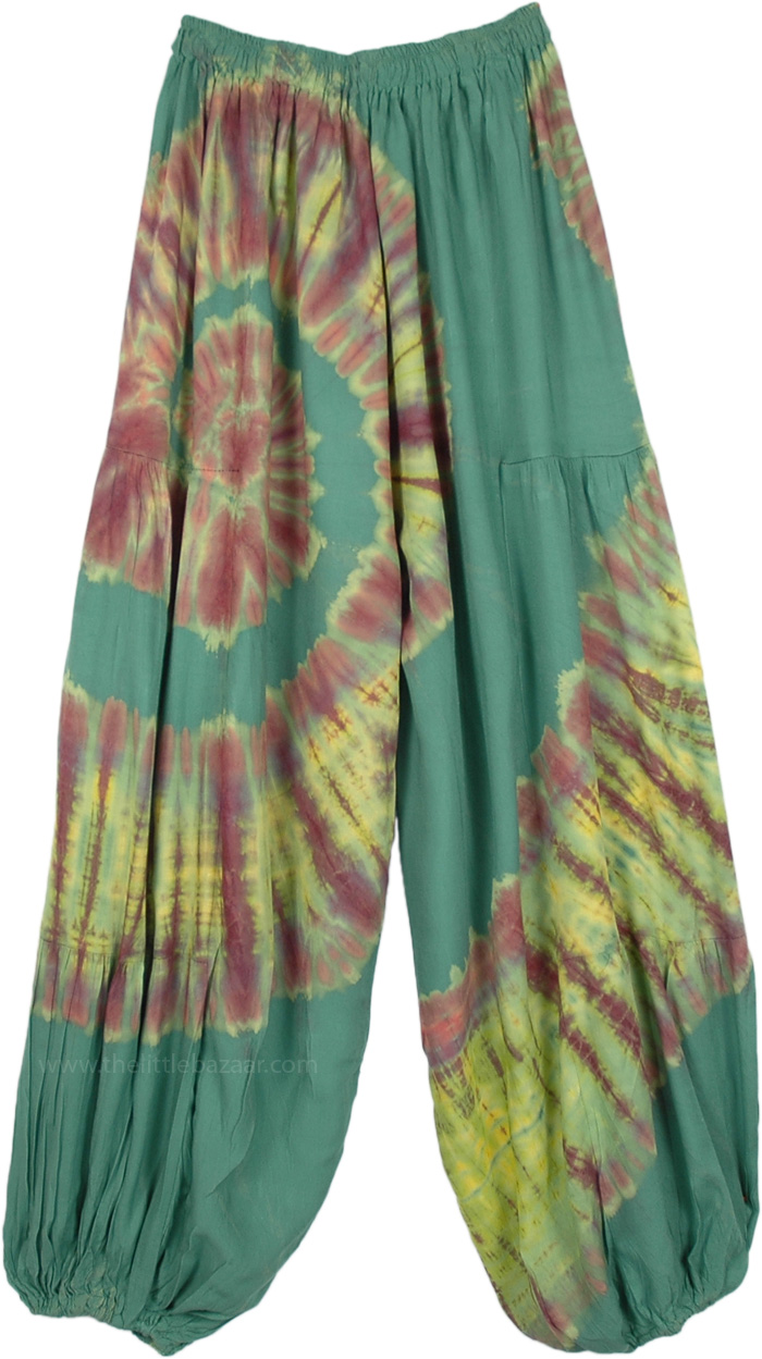 Rayon Hippie Beach Pants in Green Rust Tie Dye Swirl - Clothing - Sale ...