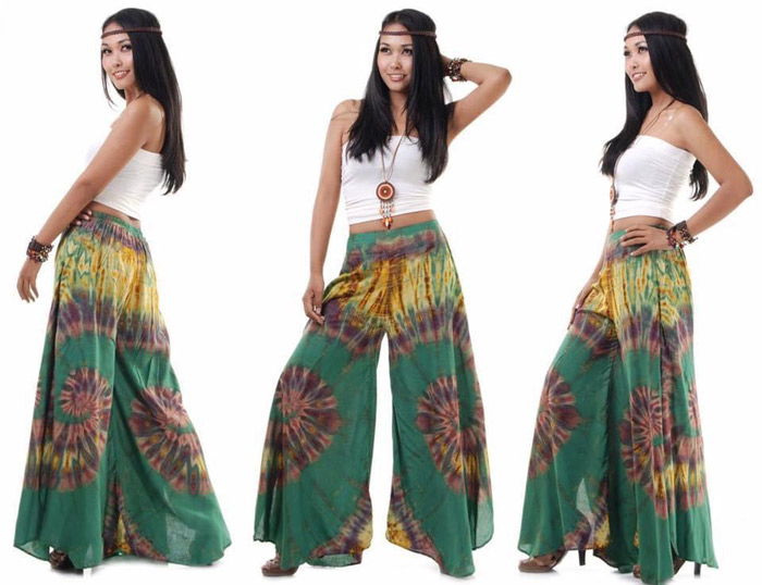 Green Dream Tie Dye Side Slit Trousers