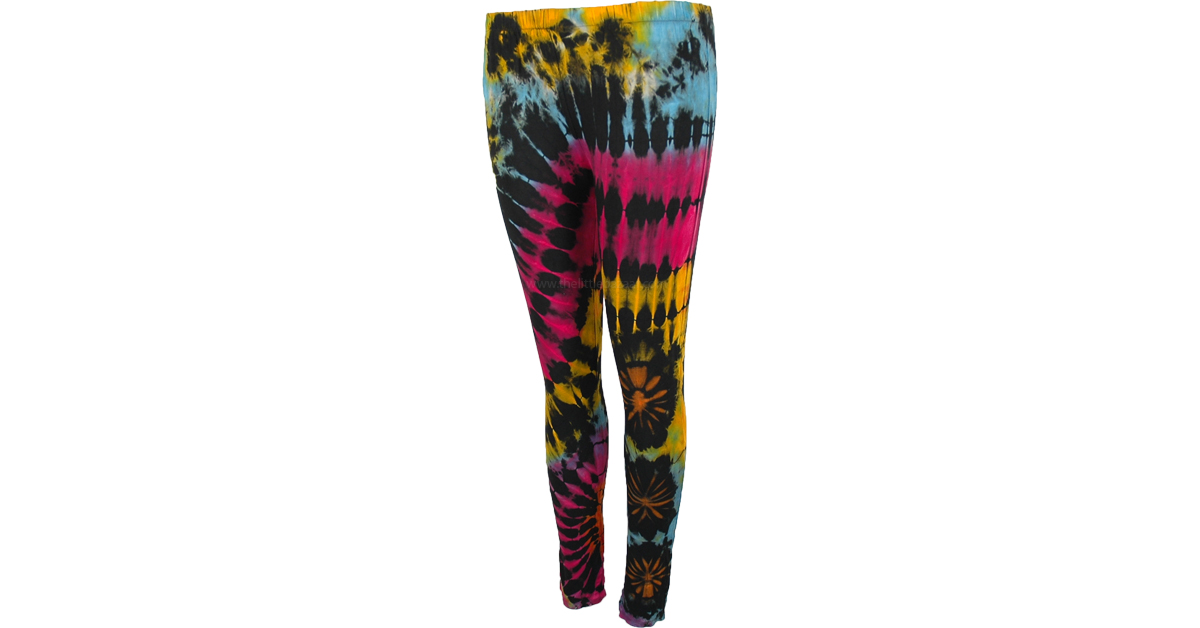 Rainbow Black Tie Dye Soft Stretch Leggings, Black