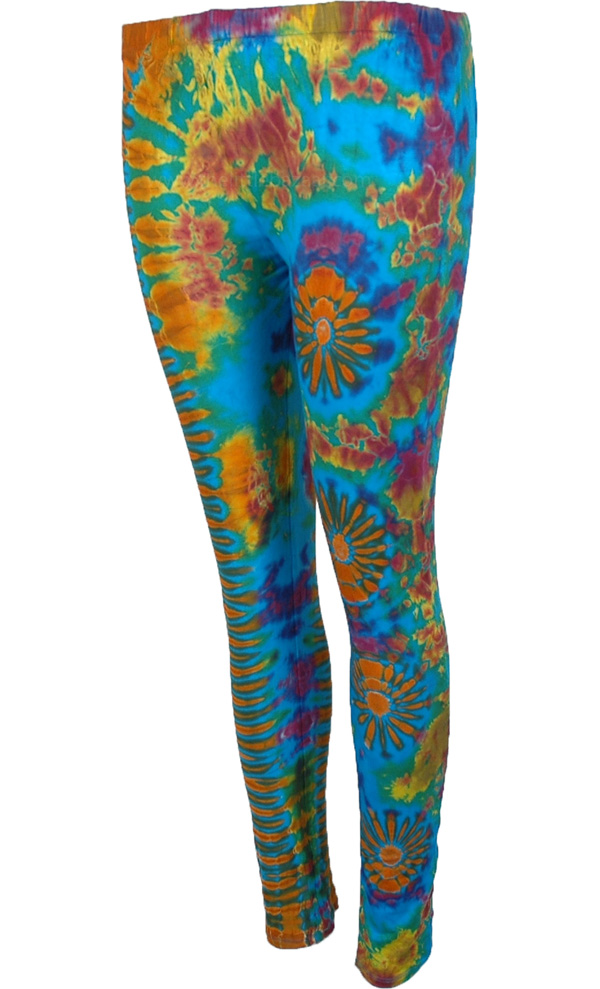 Geyser Blue Tie Dye Soft Stretch Legging | Blue | Split-Skirts-Pants ...