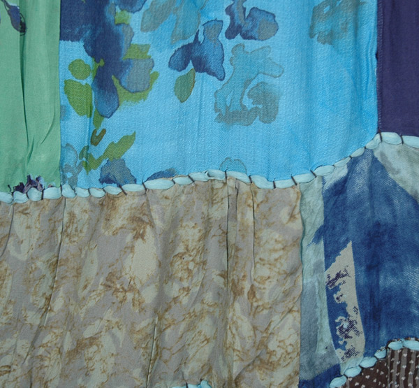 Blue Hues Patchwork Rayon Long Skirt with Thick Thread