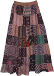 Dusky Pink Mauve Mixed Patchwork Rayon Long Skirt