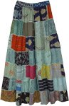 Cascade Green Patchwork Ankle Length Rayon Skirt