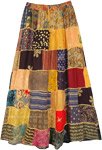 Orange Dawn Mixed Patchwork Ankle Length Rayon Skirt