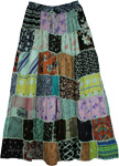 Green Hues Rayon Long Patchwork Boho Skirt