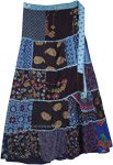 Hippie Patchwork Wrapper Skirt in Cool Blue Tones [7903]