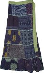 Hippie Patchwork Wrapper Skirt in Cool Blue and Green Tones [7905]