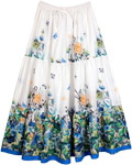 Serene White Floral Print Boho Cotton Skirt