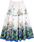 Serene White Floral Print Boho Cotton Skirt