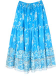 Floral Printed Ankle Length Skirt in Blue and White [7920]