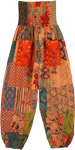 Orange Hues Patchwork Smocked Waist Hippie Pants [7924]