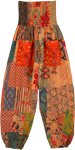 Sunset Hue Patchwork Cotton Harem Smocked Pants