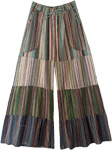 Flared Bottom Boho Wide Leg Cotton Pants with Pockets