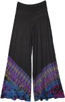 Stretchy Black Palazzo Pants with Navy Blue Tie Dye