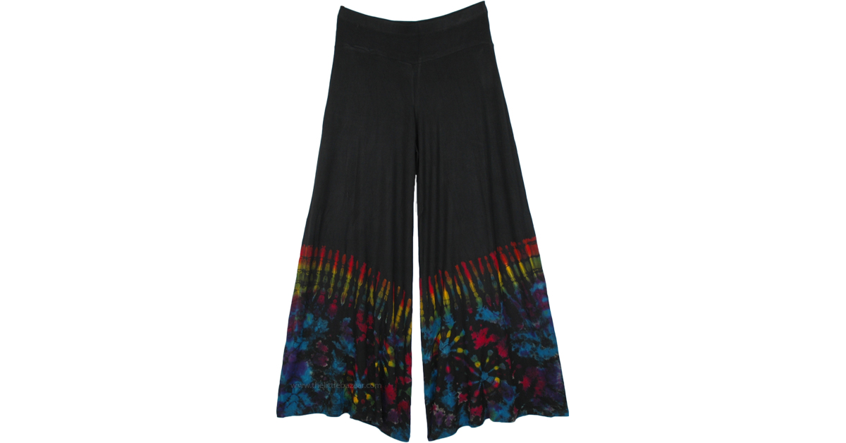 Hippie Celebration Rainbow Tie Dye Wide Leg Pants | Black | Split ...
