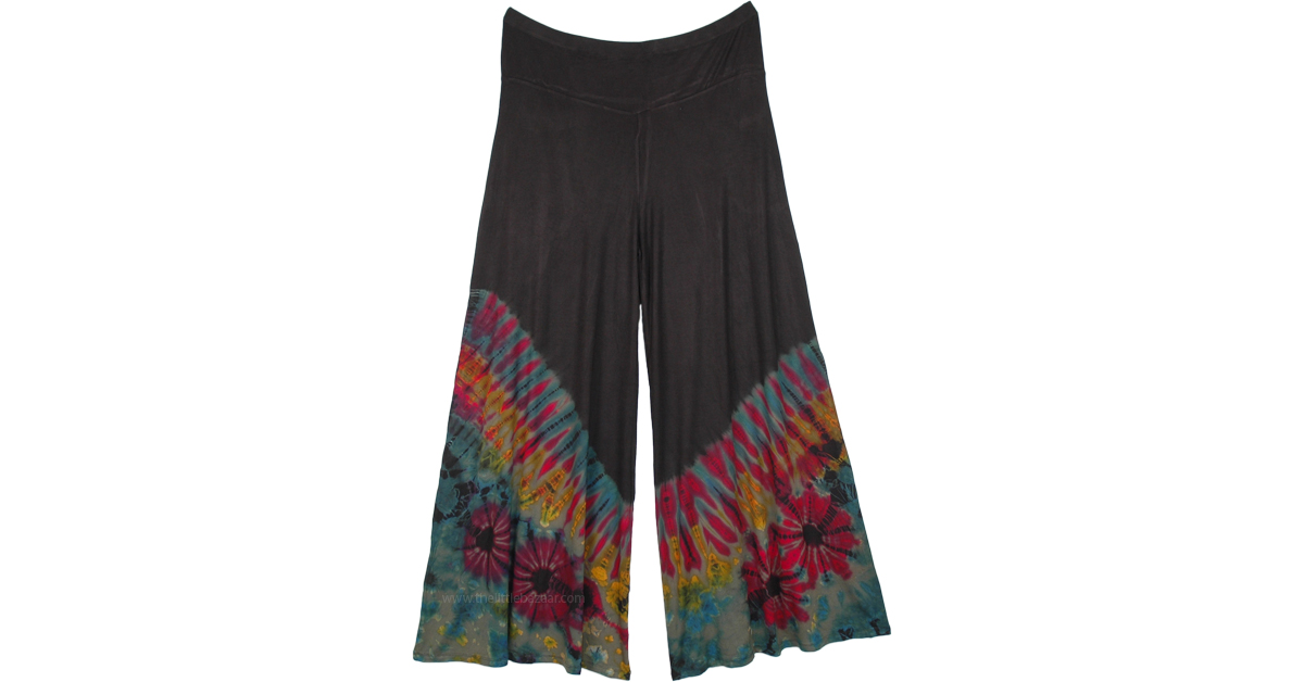 Green Tie Dye Bloomer Hippie Wide Leg Pants | Black | Split-Skirts ...