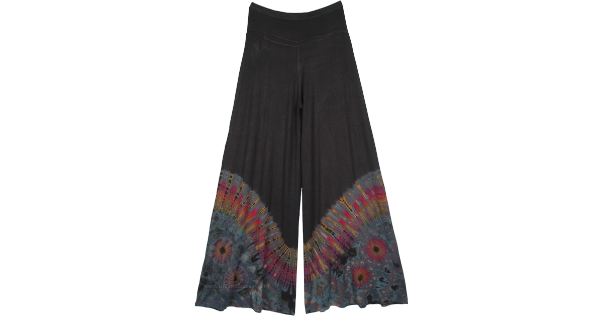 Dreamy Wave Gray Tie Dye Hippie Palazzo Pants Black SplitSkirts