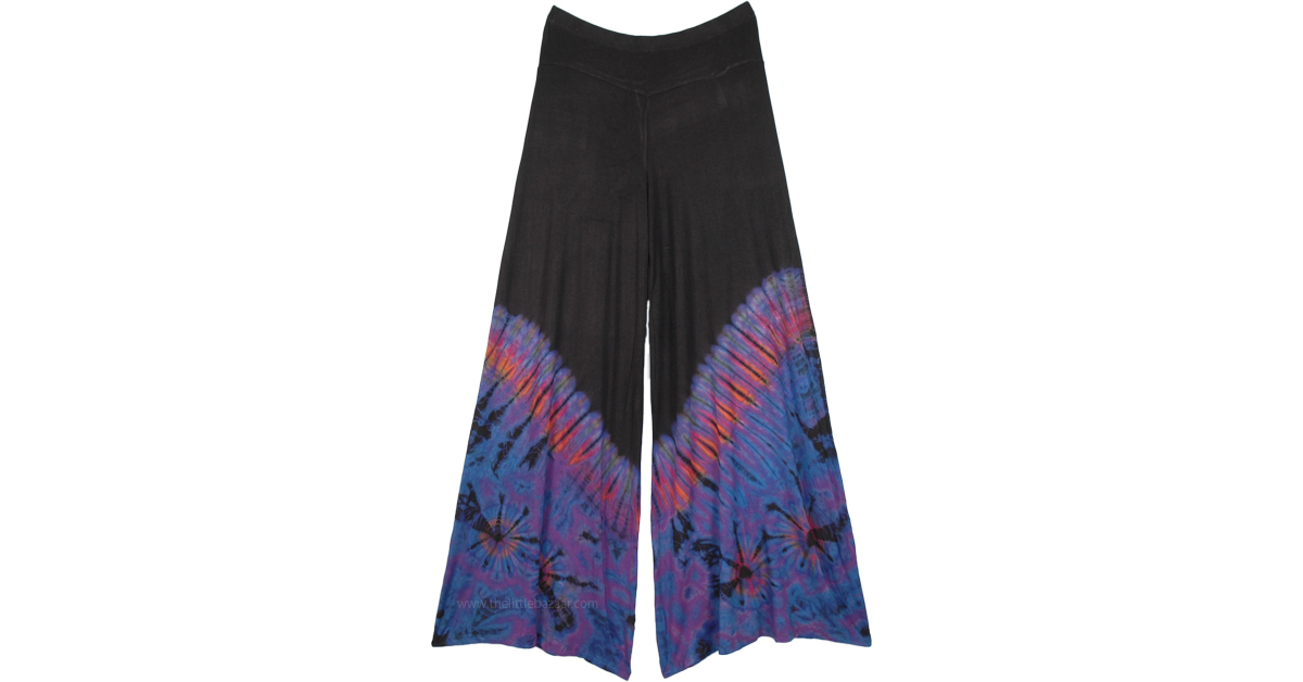 Purple Tie Dye Wide Leg Palazzo Pants | Black | Split-Skirts-Pants, XL ...