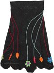 Stonewashed A-line Black Skirt with Floral Applique