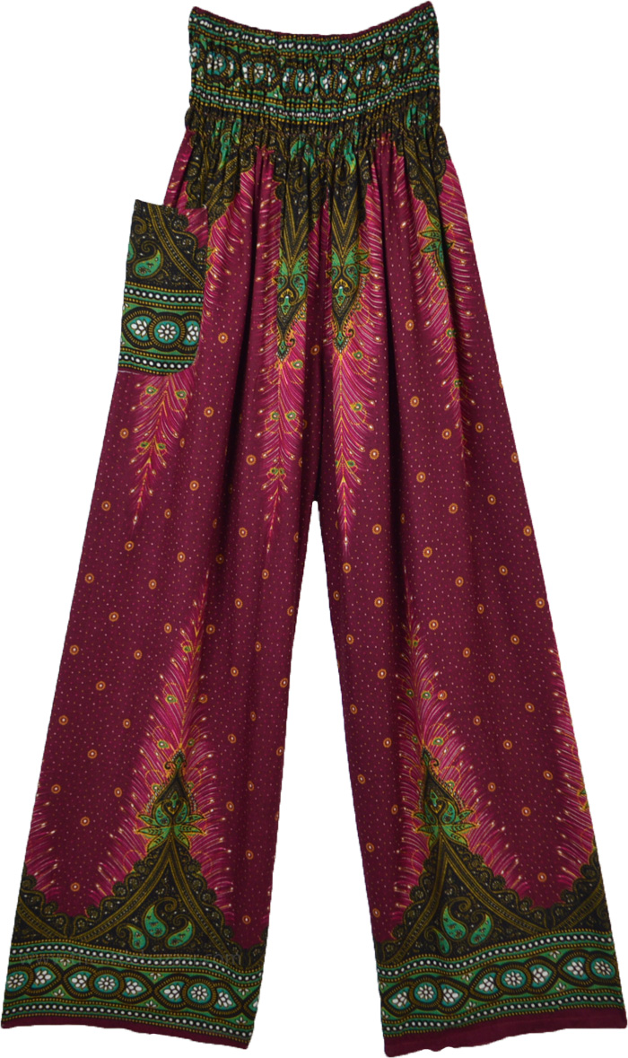 Vibrant Pull Up Printed Palazzo Pants with Pocket in Rayon