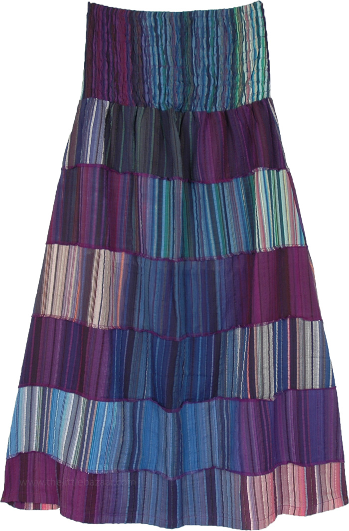 Blue and Purple Bonanza Cotton Ankle Length Skirt