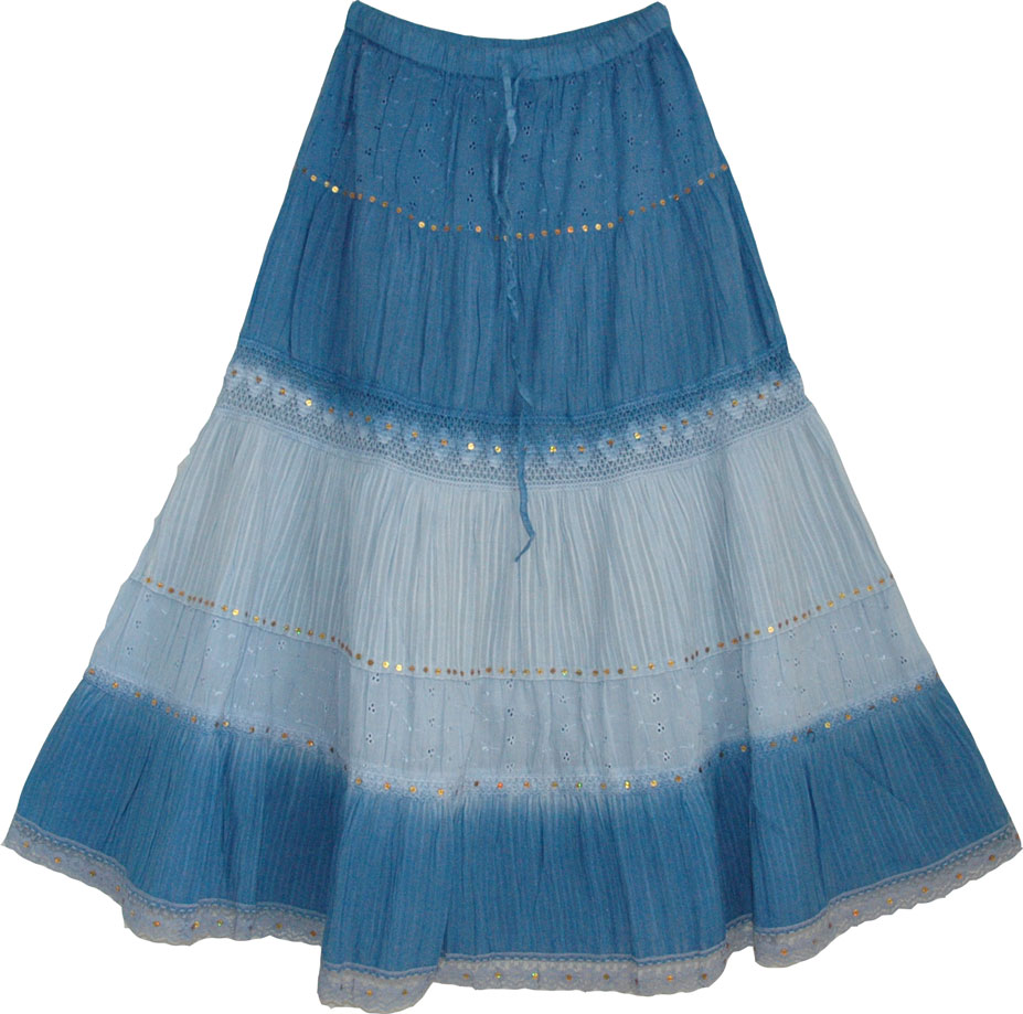 Sequin Blue Summer Long Skirt