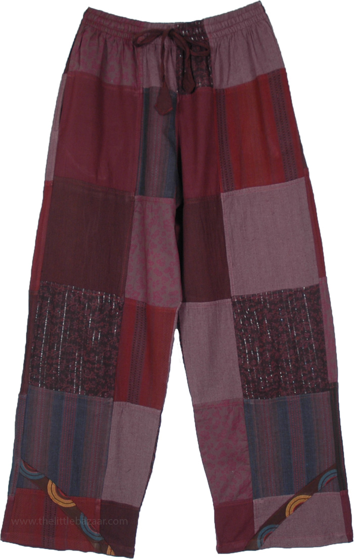 Boho Trousers Cotton Patchwork Deep Maroon Tones - Clothing - Sale on ...