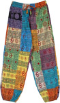 Multicolored Om Patchwork Boho Pants with Cuffed Ankles