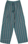 Tender Green Unisex Striped Hippie Pants in Cotton