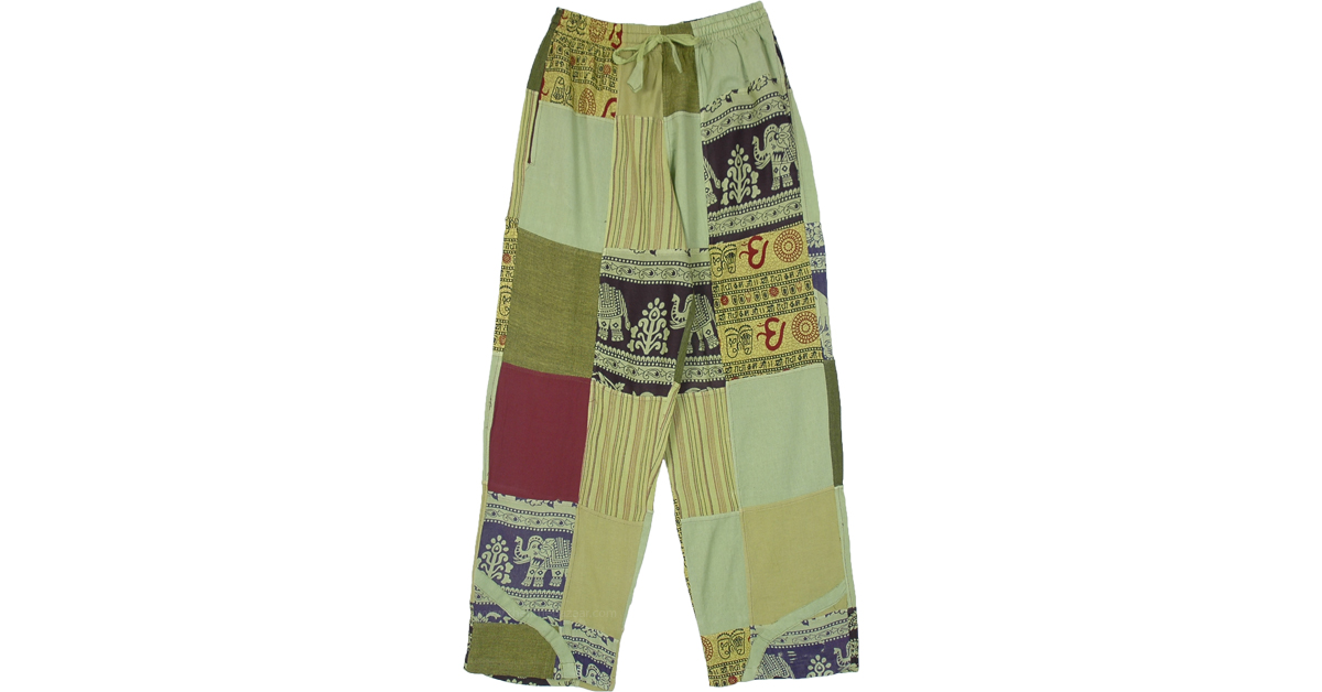 green hippie pants